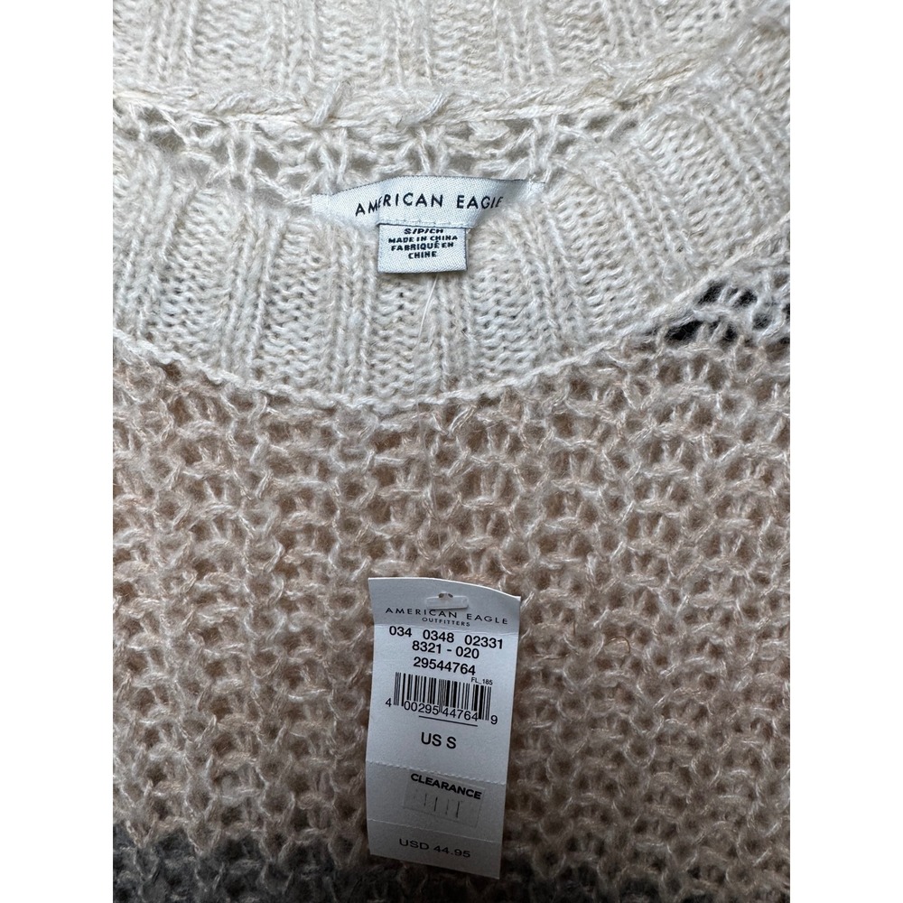 American Eagle Womens Colorblock Striped Crochet Knit Wool Blend Sweater - Picture 3 of 6